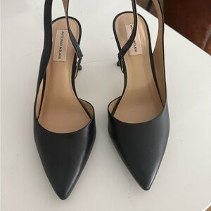 ANTONIO MELANI Black Leather Pointed Slingback Heels
